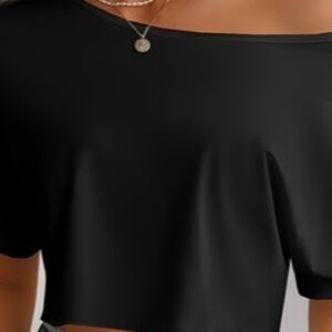 Black Single Off-Shoulder Crop T-Shirt